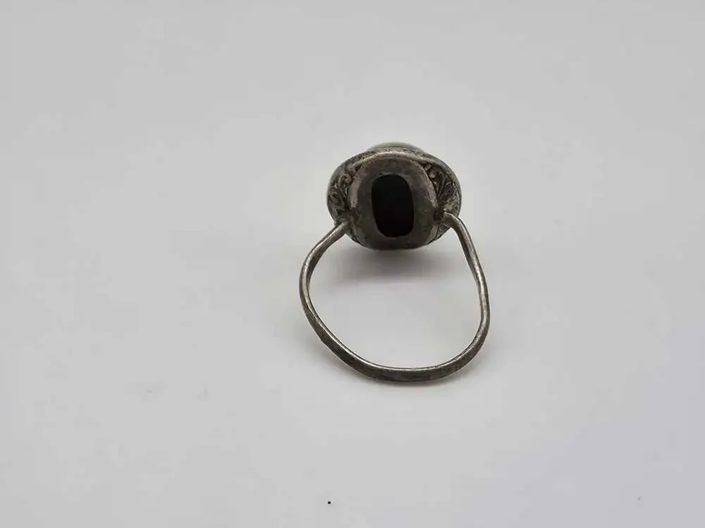 Vintage Sterling Silver Oval Mother of Pearl and Marcasite Halo Ring